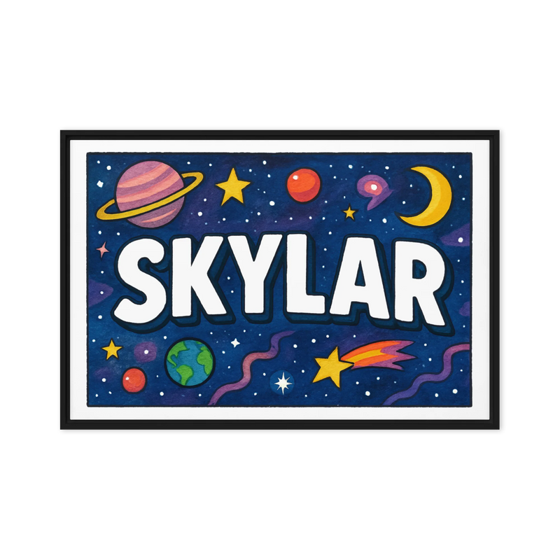 Skylar Name Art - Space Explorers personalized wall print for kids