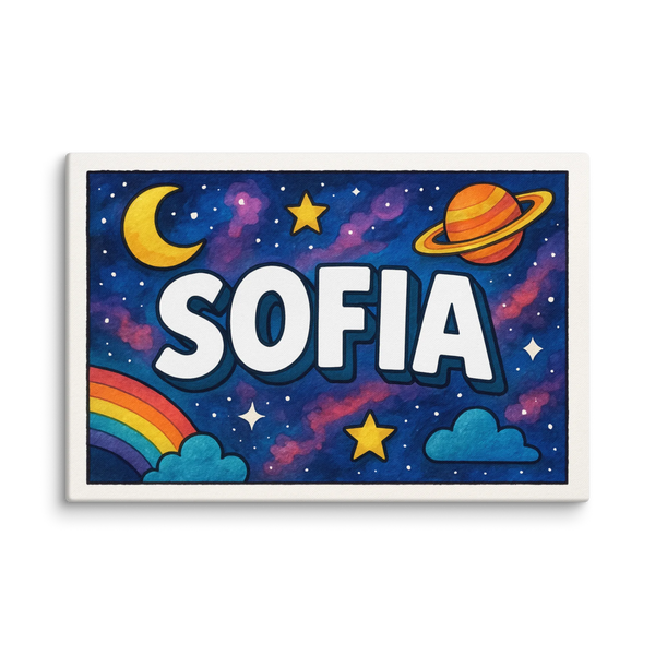 Sofia name design — Space explorers theme print for kids