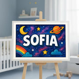 Sofia Name Art - Space Explorers personalized wall print for kids