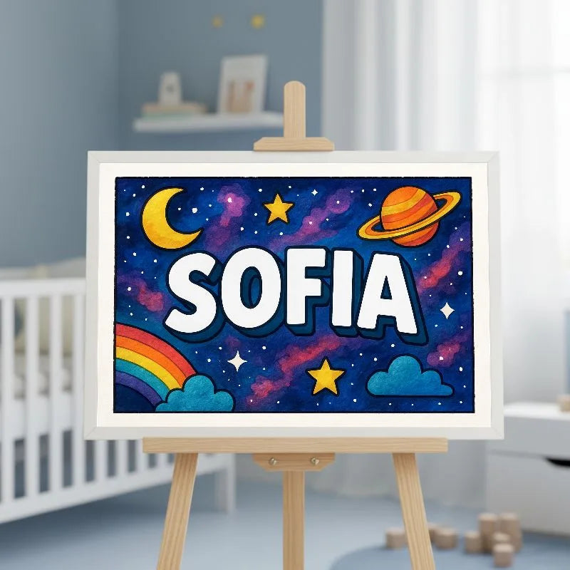 Sofia Name Art - Space Explorers personalized wall print for kids