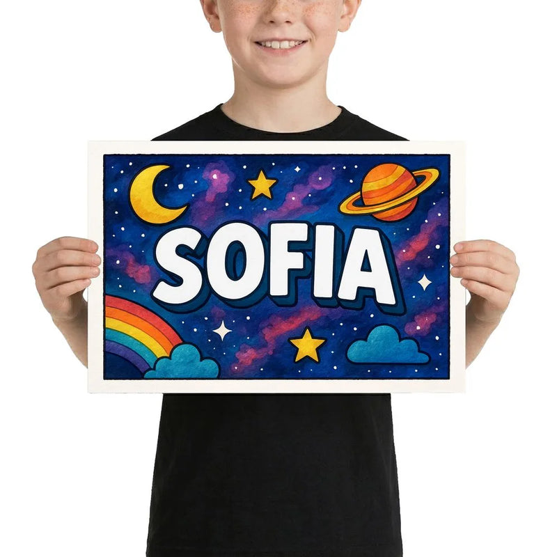 Sofia Name Art - Space Explorers personalized wall print for kids