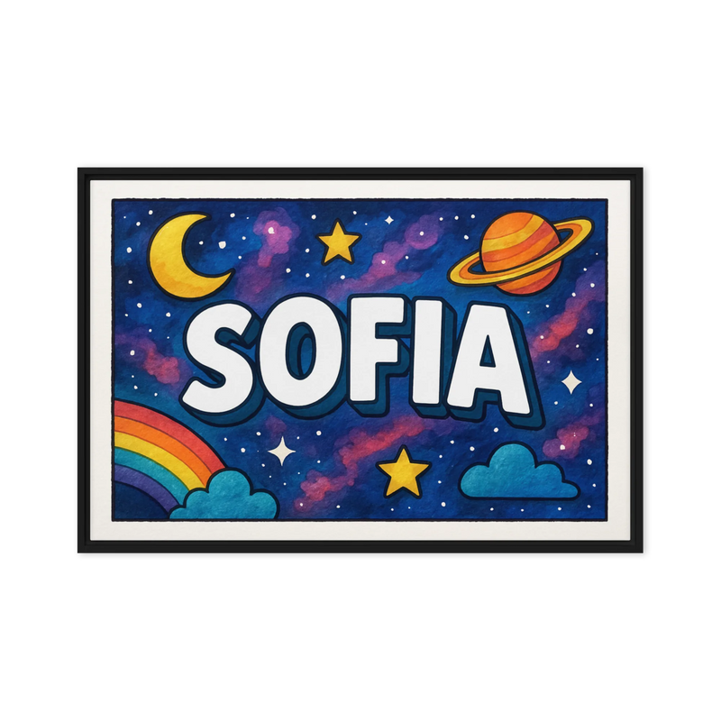Sofia Name Art - Space Explorers personalized wall print for kids