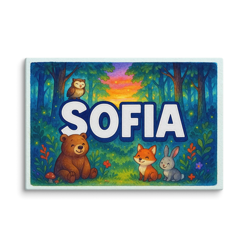 Sofia Name Art - Forest Friends personalized wall print for kids