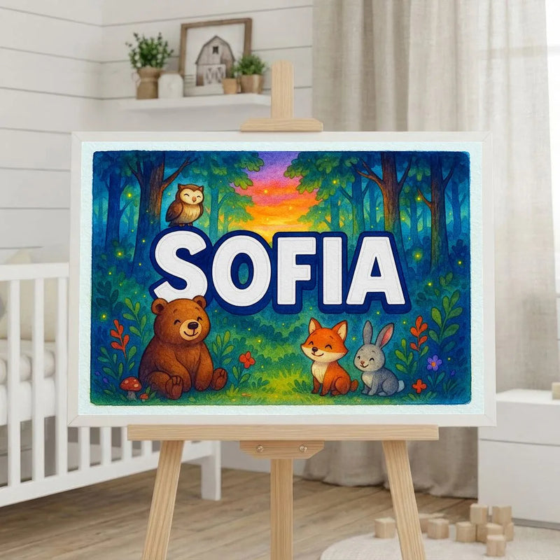 Sofia Name Art - Forest Friends personalized wall print for kids