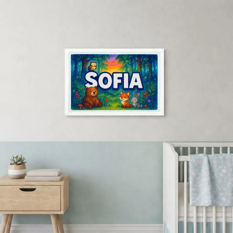 Sofia Name Art - Forest Friends personalized wall print for kids