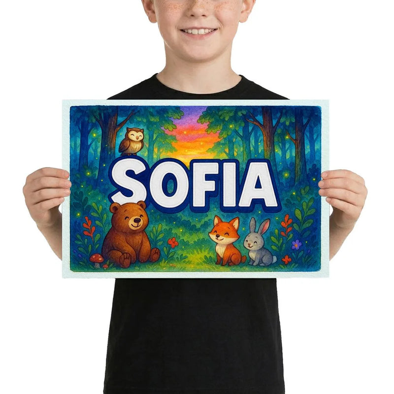 Sofia Name Art - Forest Friends personalized wall print for kids