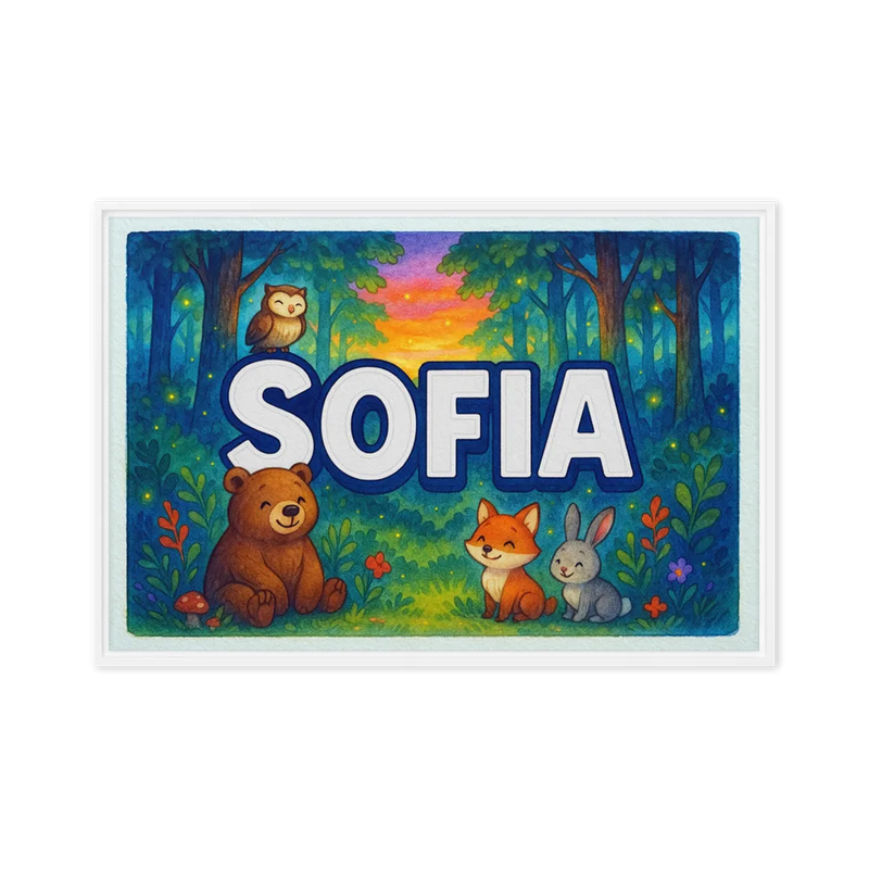 Sofia Name Art - Forest Friends personalized wall print for kids