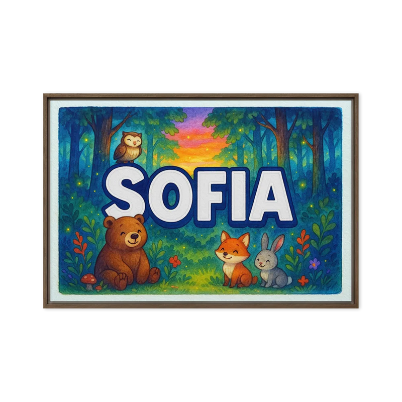 Sofia Name Art - Forest Friends personalized wall print for kids