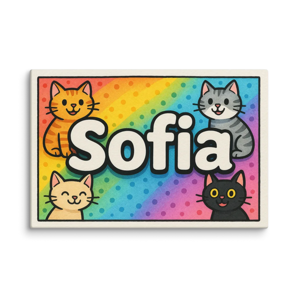 Colorful cats themed name art featuring Sofia