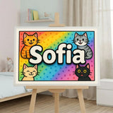 Sofia Name Art - Colorful Cats personalized wall print for kids