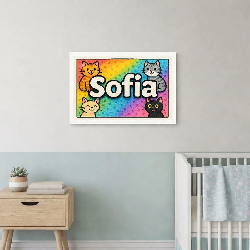 Sofia Name Art - Colorful Cats personalized wall print for kids