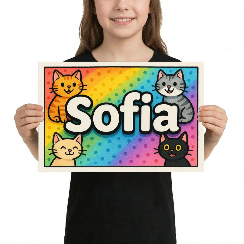 Sofia Name Art - Colorful Cats personalized wall print for kids