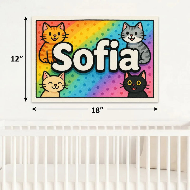Sofia Name Art - Colorful Cats personalized wall print for kids