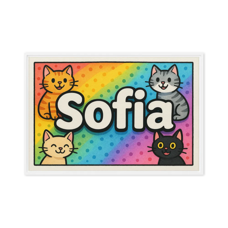 Sofia Name Art - Colorful Cats personalized wall print for kids