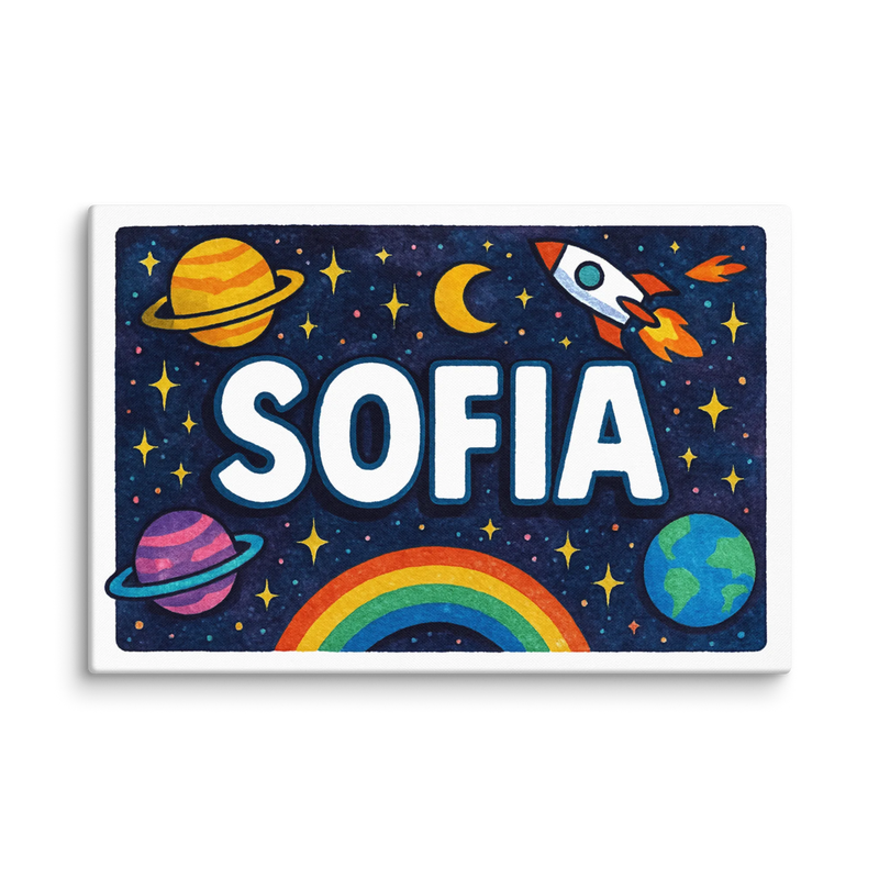 Sofia Name Art - Space Explorers personalized wall print for kids