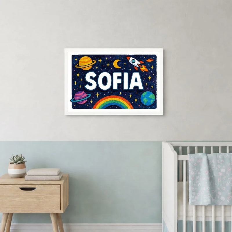 Sofia Name Art - Space Explorers personalized wall print for kids