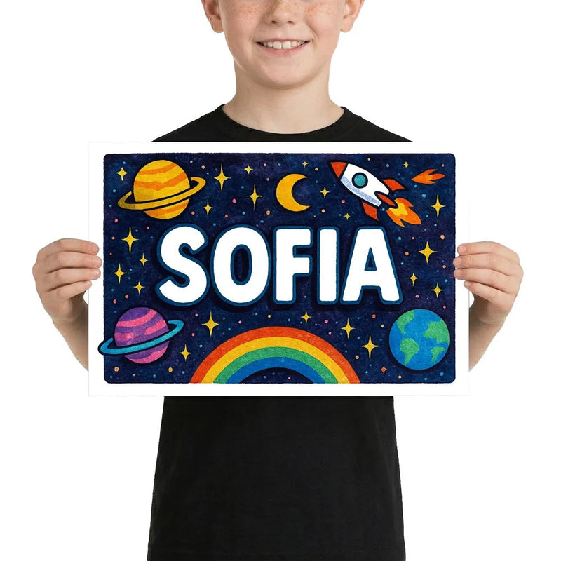Sofia Name Art - Space Explorers personalized wall print for kids