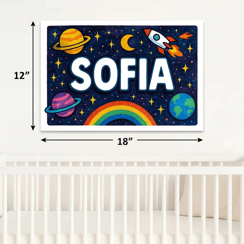 Sofia Name Art - Space Explorers personalized wall print for kids