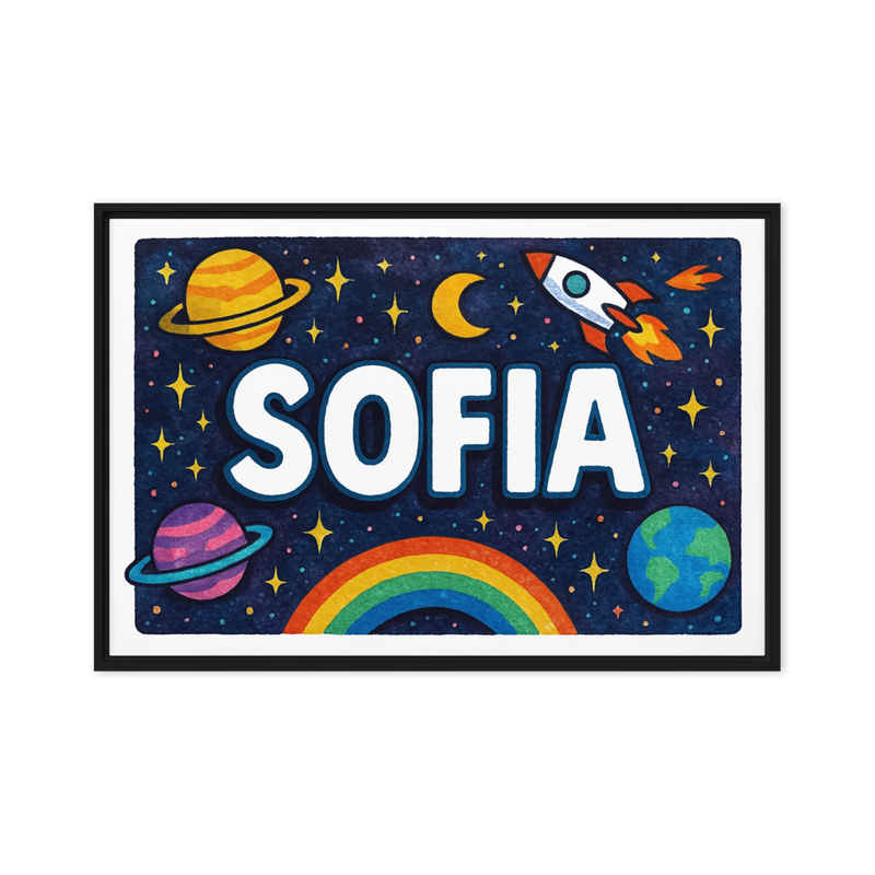Sofia Name Art - Space Explorers personalized wall print for kids