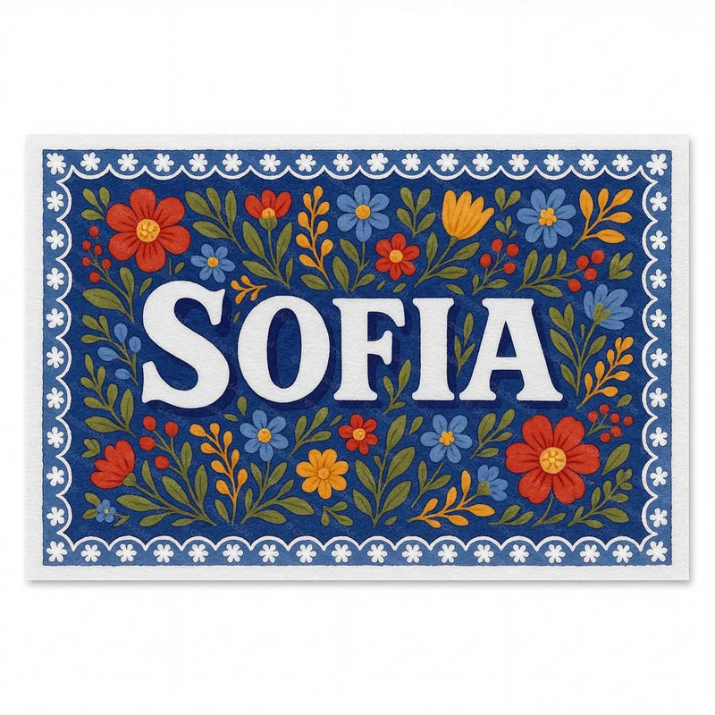 Sofia Name Art - Floral Farmhouse personalized wall print for kids