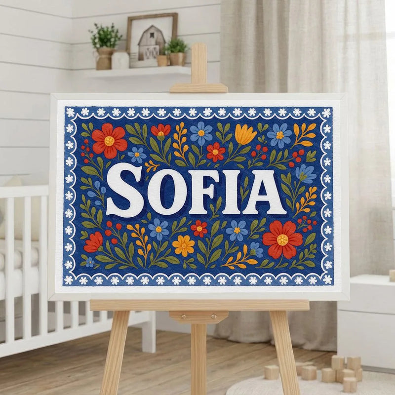 Sofia Name Art - Floral Farmhouse personalized wall print for kids
