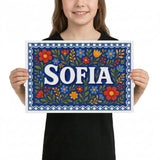 Sofia Name Art - Floral Farmhouse personalized wall print for kids