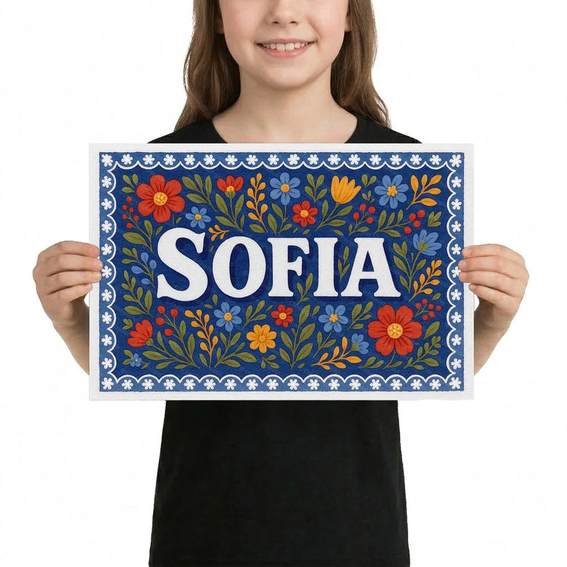 Sofia Name Art - Floral Farmhouse personalized wall print for kids