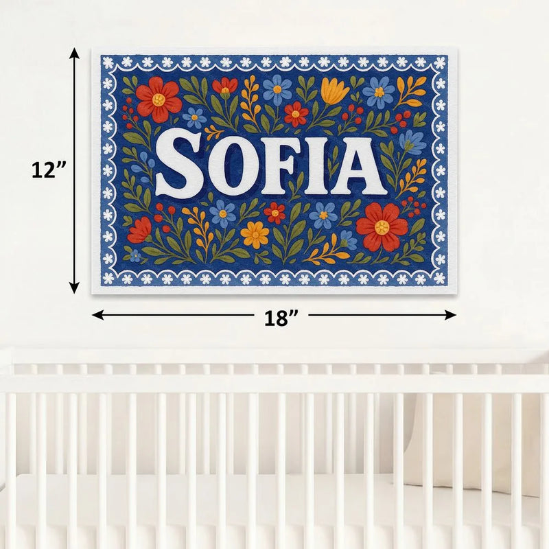 Sofia Name Art - Floral Farmhouse personalized wall print for kids