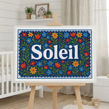 Soleil Name Art - Floral Farmhouse personalized wall print for kids