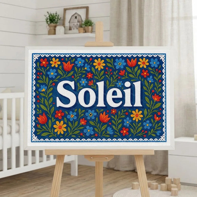 Soleil Name Art - Floral Farmhouse personalized wall print for kids