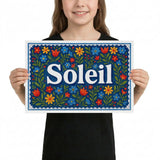 Soleil Name Art - Floral Farmhouse personalized wall print for kids