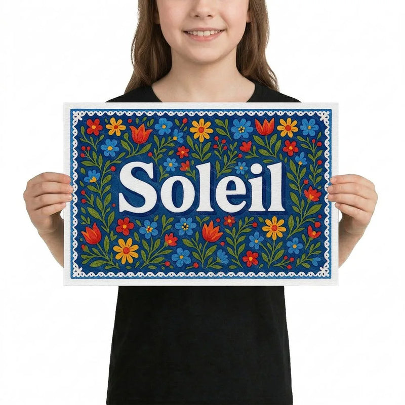 Soleil Name Art - Floral Farmhouse personalized wall print for kids