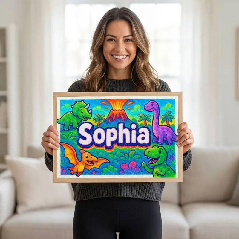 Adventurous personalized dinosaur name art for Sophia