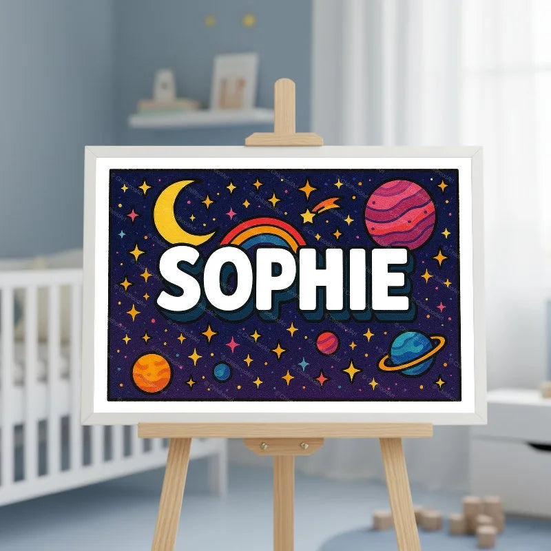 Adventurous personalized space name art for Sophie