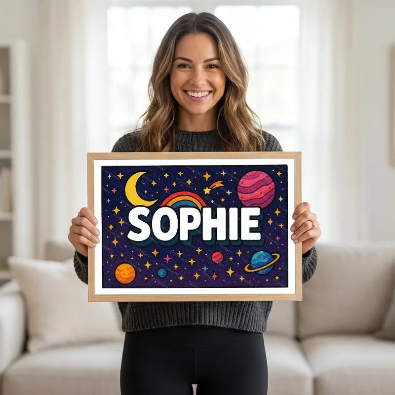 Adventurous personalized space name art for Sophie