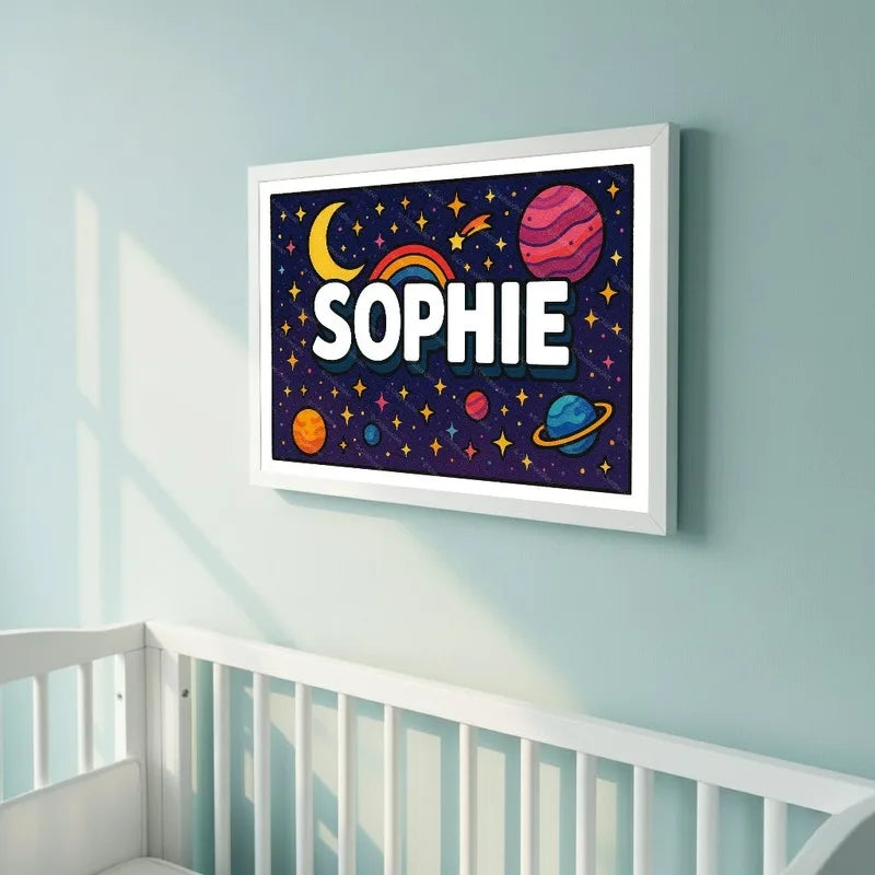 Adventurous personalized space name art for Sophie