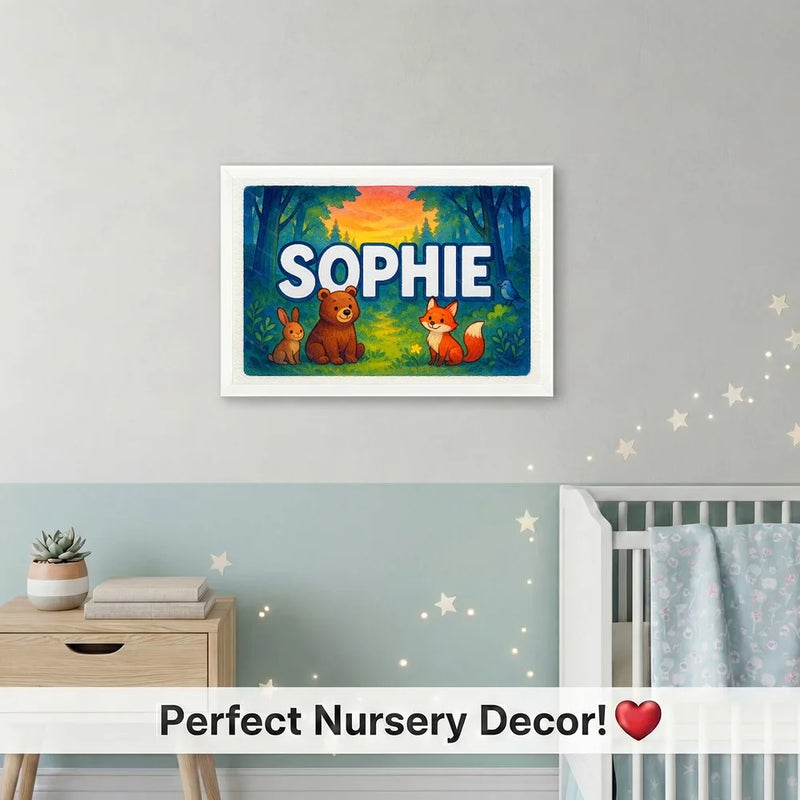 Calm personalized woodland name art for Sophie