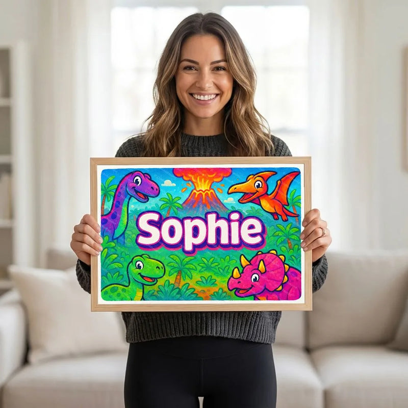Adventurous personalized dinosaur name art for Sophie