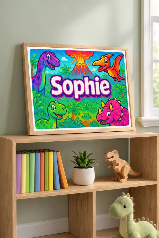 Adventurous personalized dinosaur name art for Sophie