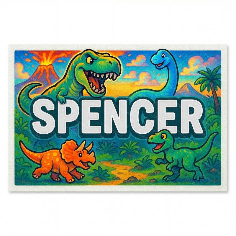 Spencer Name Art - Dinosaur Adventure personalized wall print for kids