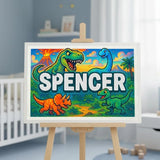 Spencer Name Art - Dinosaur Adventure personalized wall print for kids