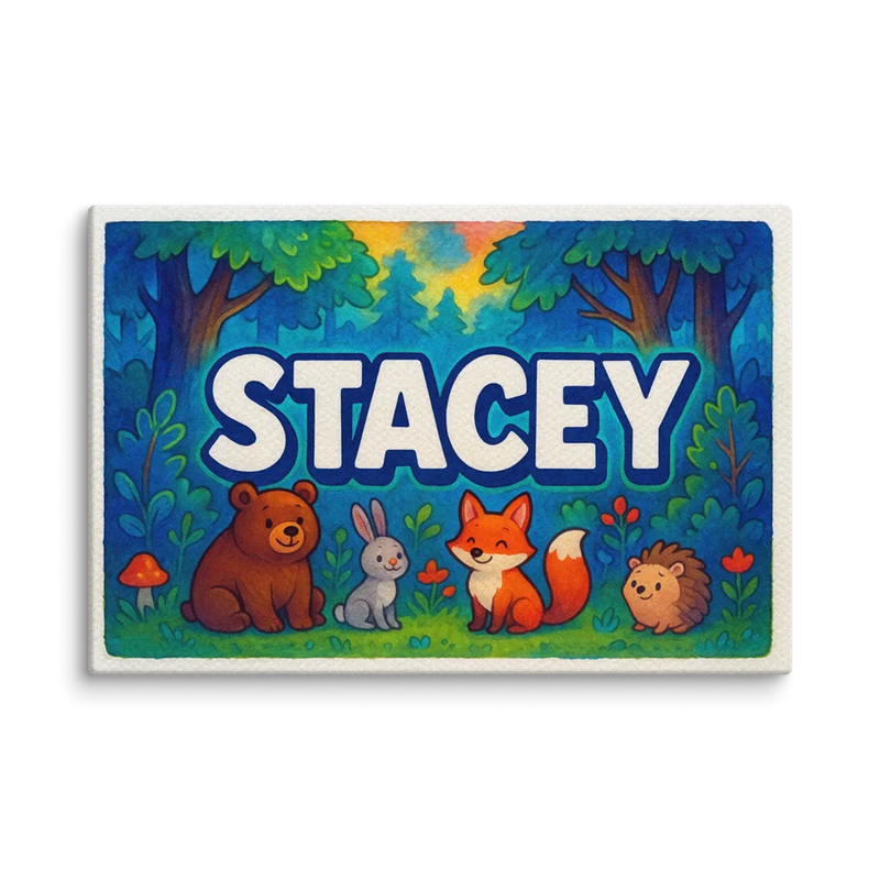 Stacey Name Art - Forest Friends personalized wall print for kids