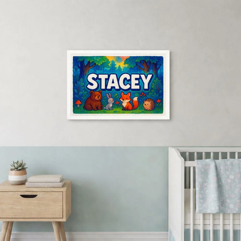 Stacey Name Art - Forest Friends personalized wall print for kids