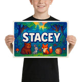 Stacey Name Art - Forest Friends personalized wall print for kids