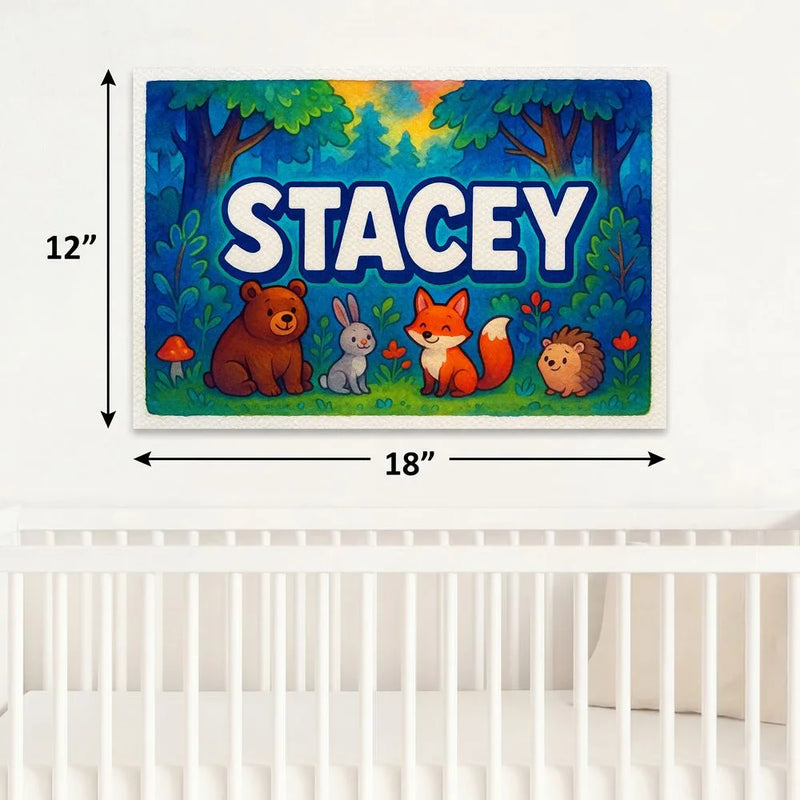 Stacey Name Art - Forest Friends personalized wall print for kids