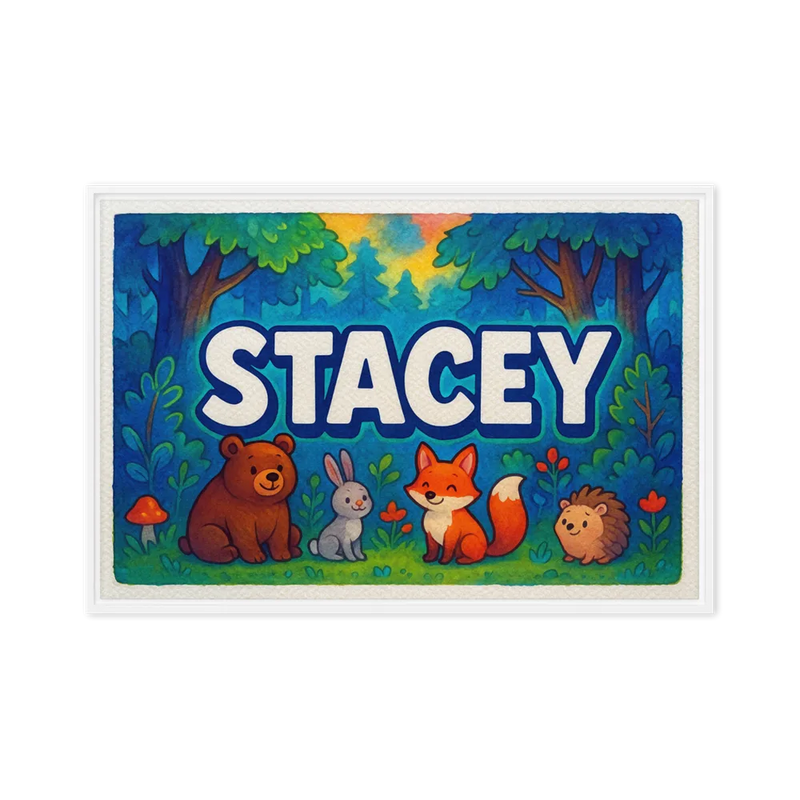 Stacey Name Art - Forest Friends personalized wall print for kids
