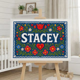 Stacey Name Art - Floral Farmhouse personalized wall print for kids