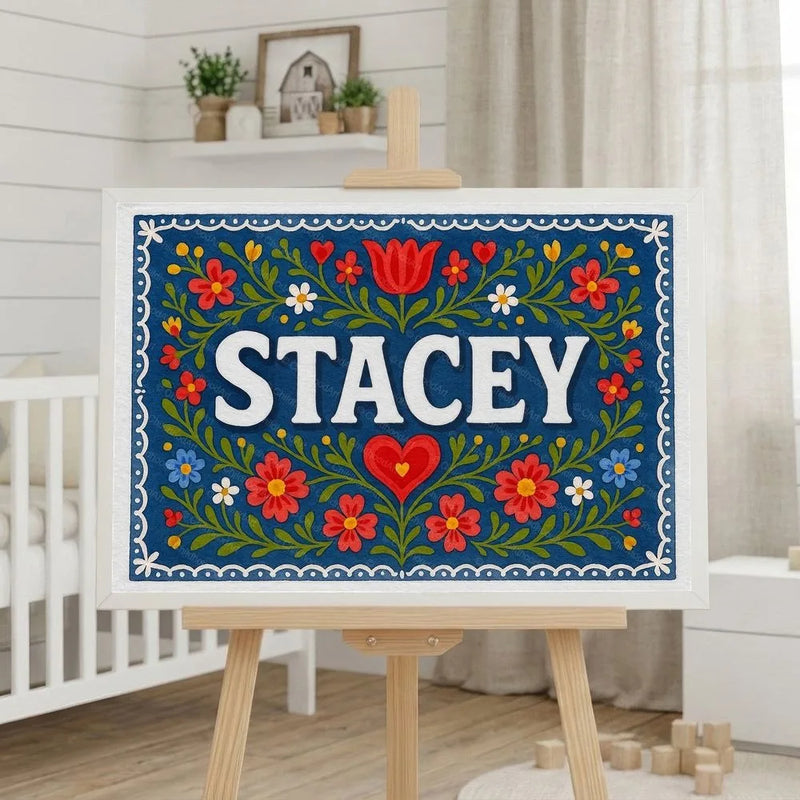 Stacey Name Art - Floral Farmhouse personalized wall print for kids