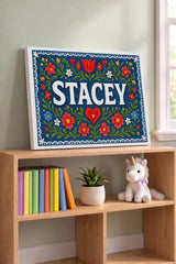 Stacey Name Art - Floral Farmhouse personalized wall print for kids