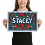 Stacey Name Art - Floral Farmhouse personalized wall print for kids